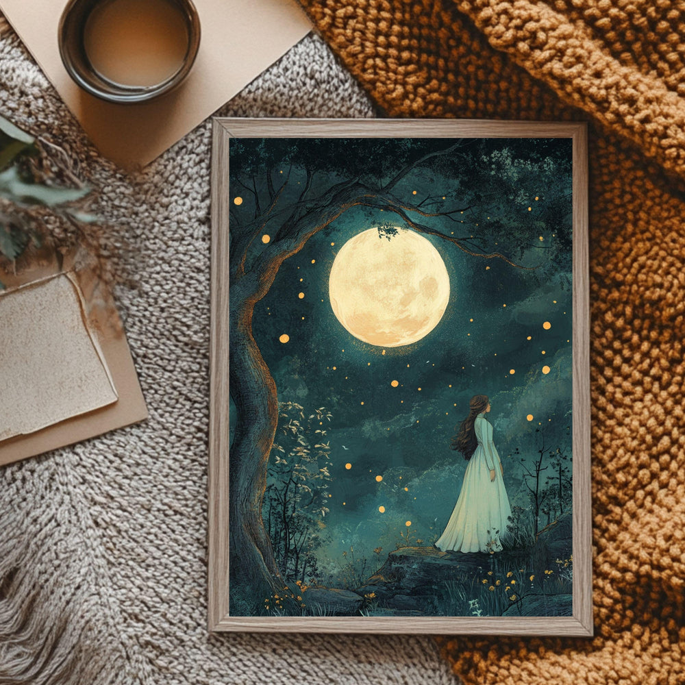 Whimsical Fairytale Canvas Art, Wooden Framed Whimsical Storybook-Inspired Wall Decor, Nursery Illustration, Fantasy-Themed Room