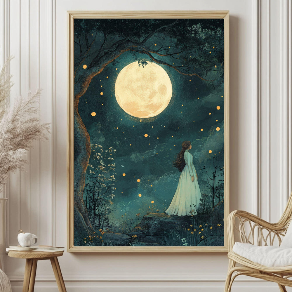 Whimsical Fairytale Canvas Art, Wooden Framed Whimsical Storybook-Inspired Wall Decor, Nursery Illustration, Fantasy-Themed Room