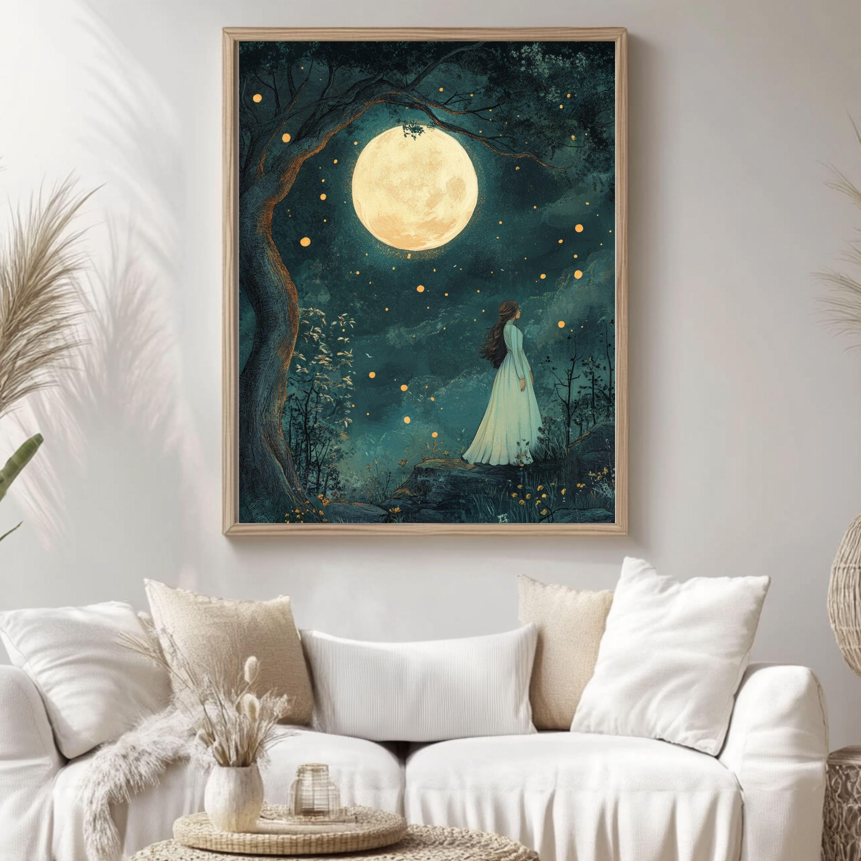 Whimsical Fairytale Canvas Art, Wooden Framed Whimsical Storybook-Inspired Wall Decor, Nursery Illustration, Fantasy-Themed Room