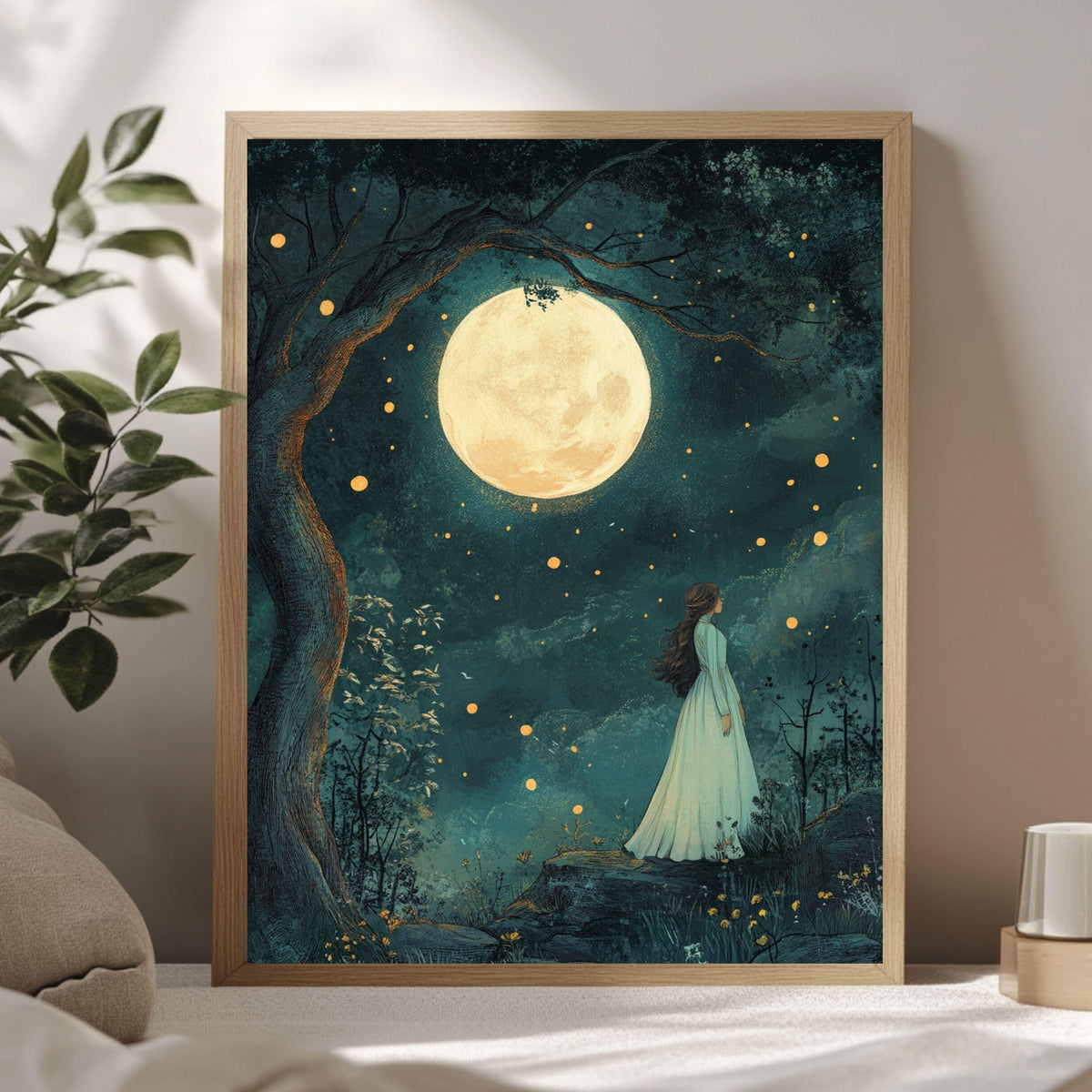 Whimsical Fairytale Canvas Art, Wooden Framed Whimsical Storybook-Inspired Wall Decor, Nursery Illustration, Fantasy-Themed Room