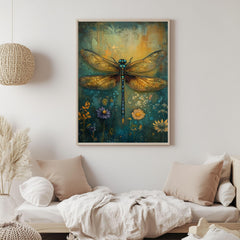 Enchanting Dragonfly Wooden Framed Art, Nature Inspired Dragonfly Print, Boho Insect Wall Decor, Whimsical Dragonfly Artwork