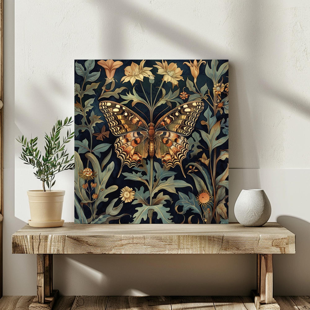 Botanical Butterfly Canvas Art, William Morris Inspired Print, Vintage Nature Home Accent, Vintage Insect Poster, Floral Framed Wall Art