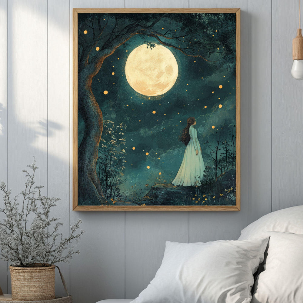Whimsical Fairytale Canvas Art, Wooden Framed Whimsical Storybook-Inspired Wall Decor, Nursery Illustration, Fantasy-Themed Room