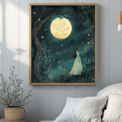 Whimsical Fairytale Canvas Art, Wooden Framed Whimsical Storybook-Inspired Wall Decor, Nursery Illustration, Fantasy-Themed Room