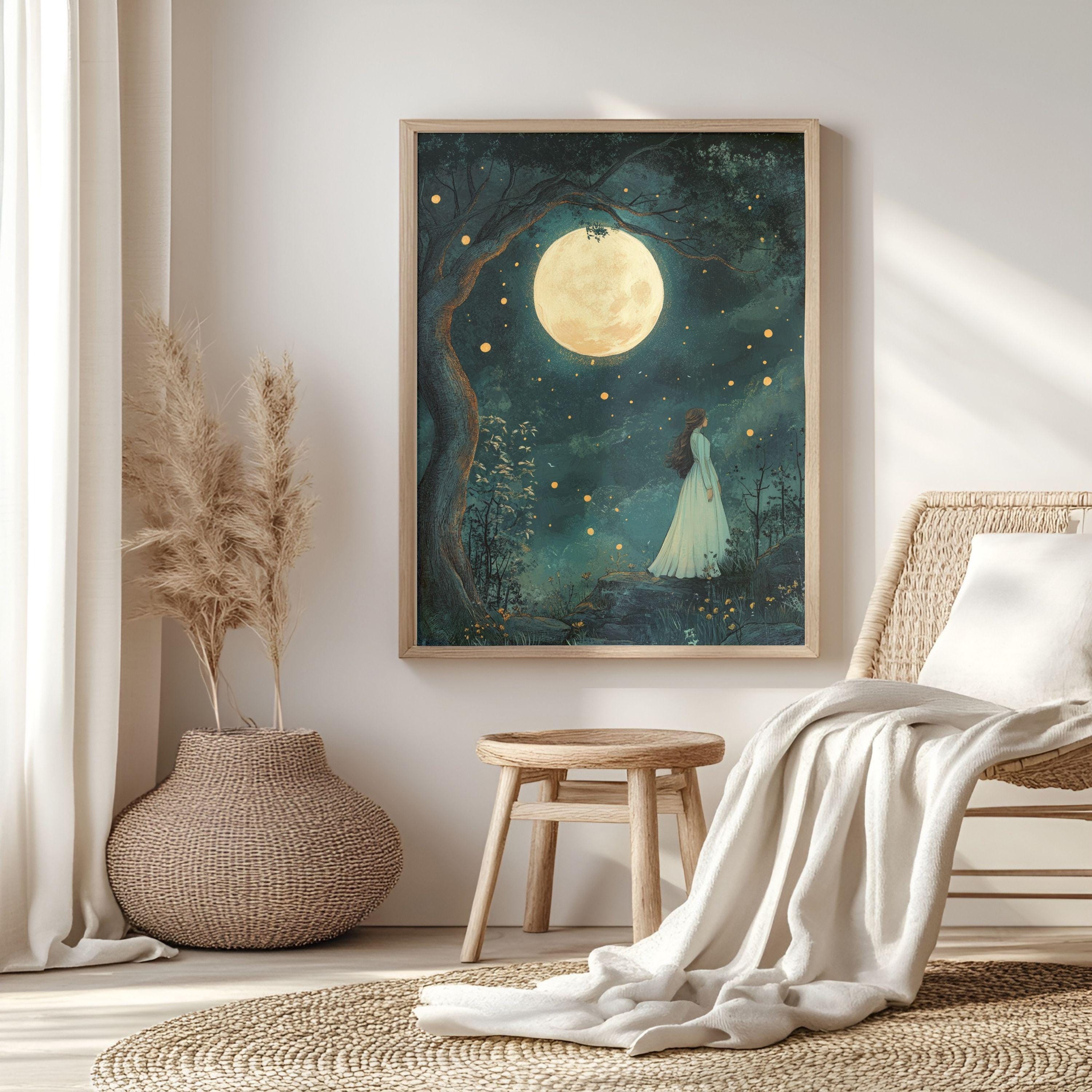Whimsical Fairytale Canvas Art, Wooden Framed Whimsical Storybook-Inspired Wall Decor, Nursery Illustration, Fantasy-Themed Room