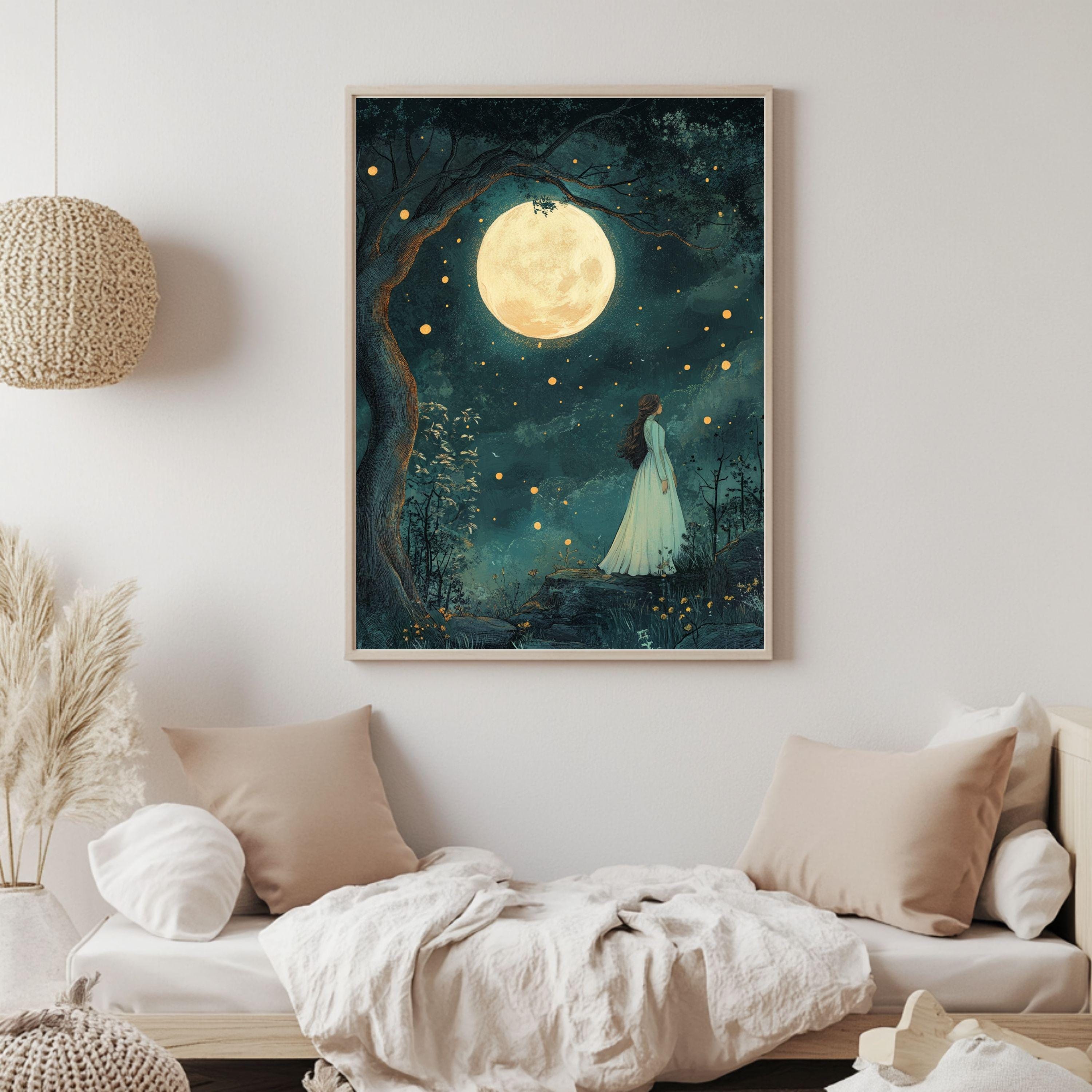 Whimsical Fairytale Canvas Art, Wooden Framed Whimsical Storybook-Inspired Wall Decor, Nursery Illustration, Fantasy-Themed Room
