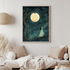 Whimsical Fairytale Canvas Art, Wooden Framed Whimsical Storybook-Inspired Wall Decor, Nursery Illustration, Fantasy-Themed Room