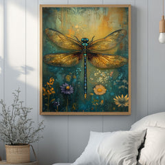 Enchanting Dragonfly Wooden Framed Art, Nature Inspired Dragonfly Print, Boho Insect Wall Decor, Whimsical Dragonfly Artwork