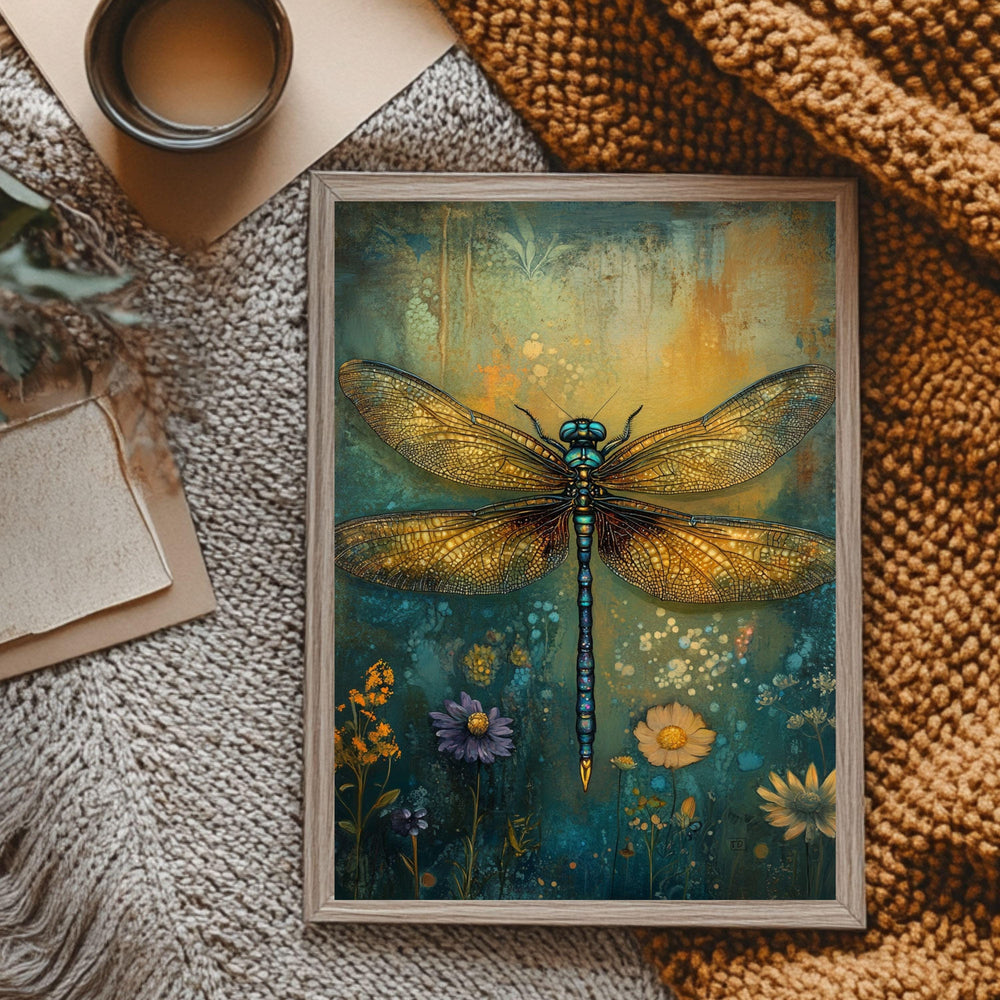 Enchanting Dragonfly Wooden Framed Art, Nature Inspired Dragonfly Print, Boho Insect Wall Decor, Whimsical Dragonfly Artwork