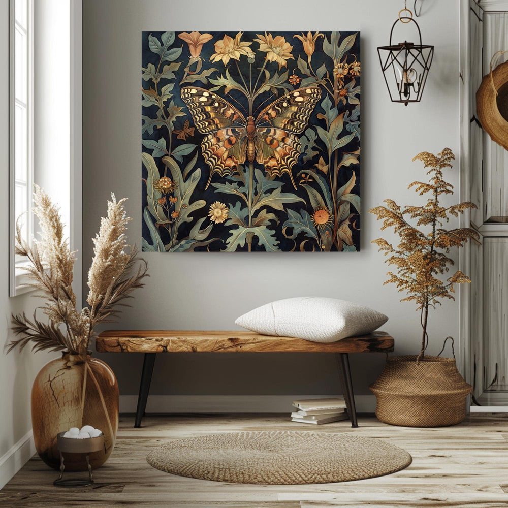 Botanical Butterfly Canvas Art, William Morris Inspired Print, Vintage Nature Home Accent, Vintage Insect Poster, Floral Framed Wall Art
