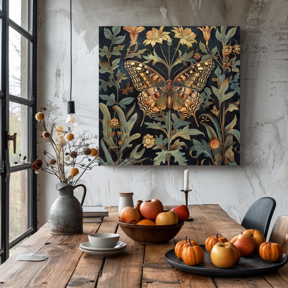 Botanical Butterfly Canvas Art, William Morris Inspired Print, Vintage Nature Home Accent, Vintage Insect Poster, Floral Framed Wall Art