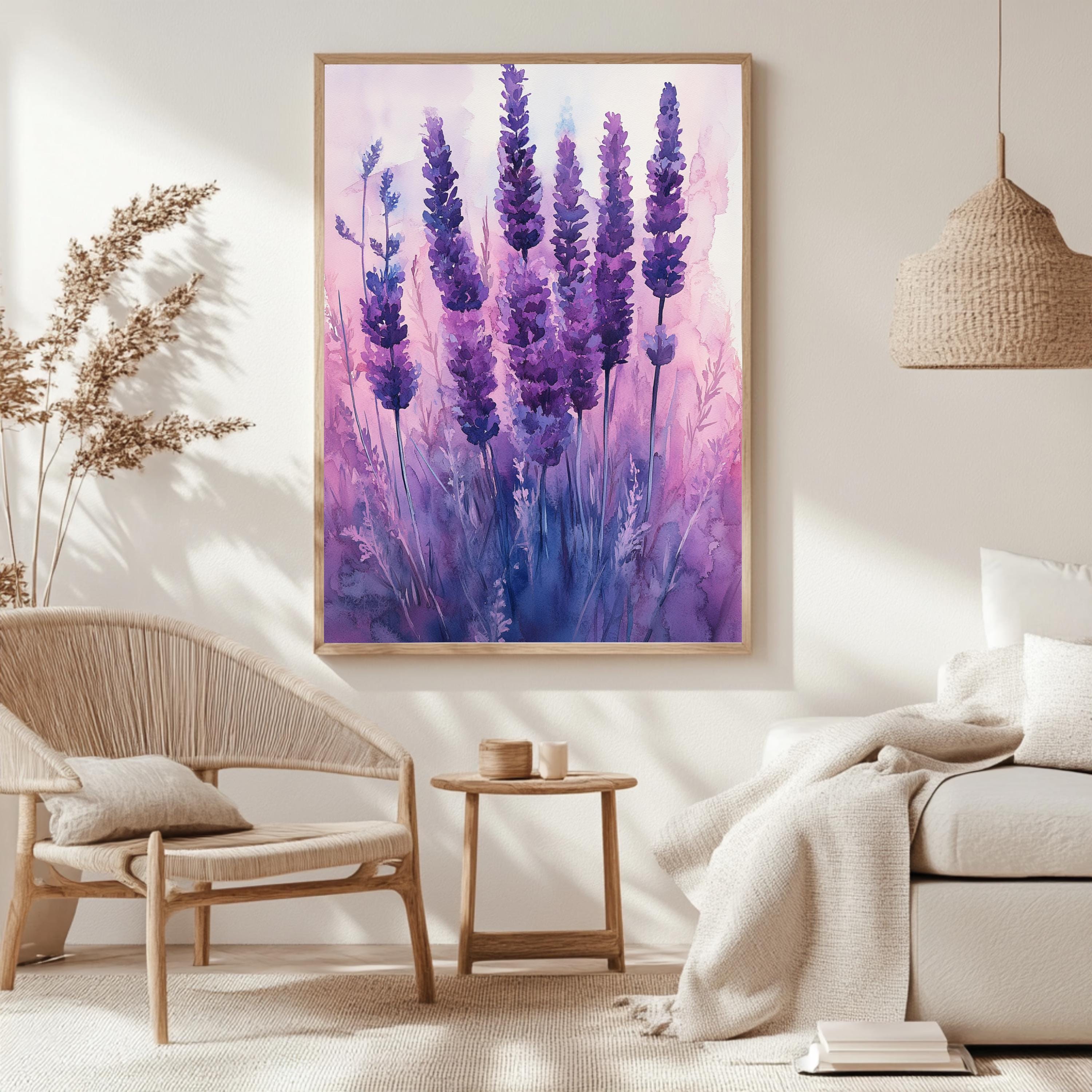 Lavender Dream Framed Canvas, Purple Wildflower Wall Art, Soft Botanical Decor, Romantic Nature Artwork, Elegant Home Accent