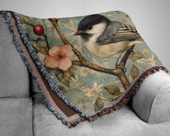 Vintage Bird Throw Blanket, William Morris Inspired Woven Blanket, Reading Blanket, Picnic Blanket, Blanket for Movie Night, New Home Gift