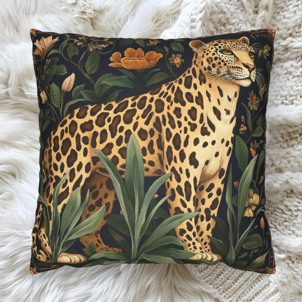 Vintage Leopard Throw Pillow, William Morris Style Pillow Case, Jungle Decor for Couch or Bed, Botanical Art Nouveau Accent Pillow Cover
