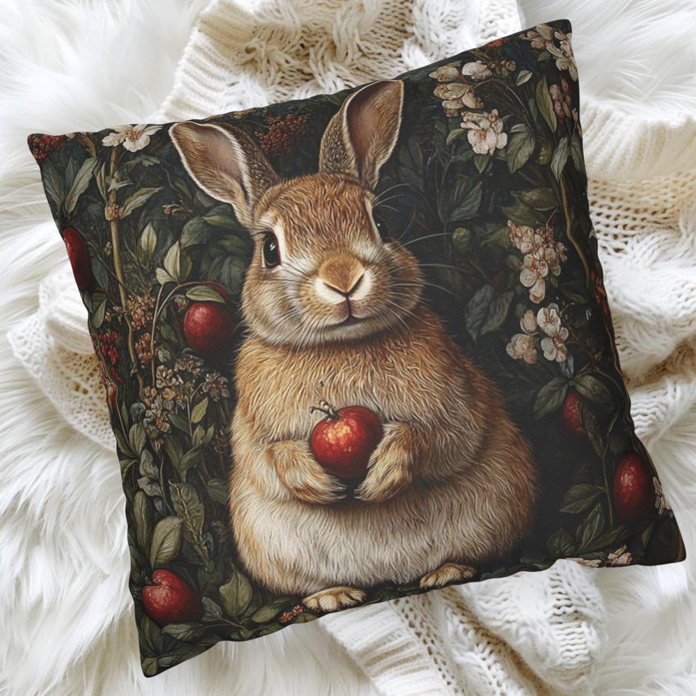 Floral Bunny Throw Pillow, Floral Rabbit Accent Pillow, William Morris Bunny Pillow, Vintage Botanical Throw Pillow for Living Room
