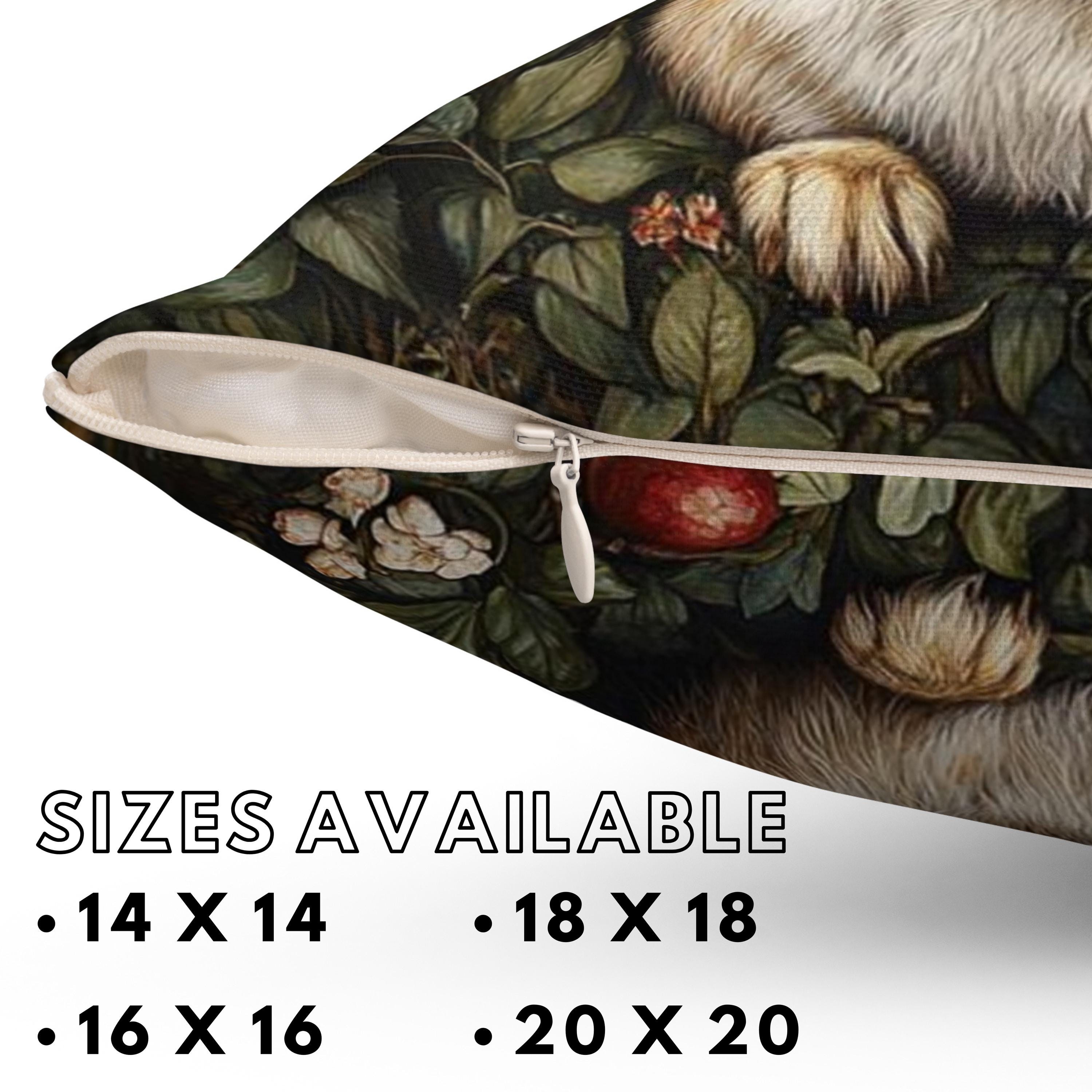 Floral Bunny Throw Pillow, Floral Rabbit Accent Pillow, William Morris Bunny Pillow, Vintage Botanical Throw Pillow for Living Room