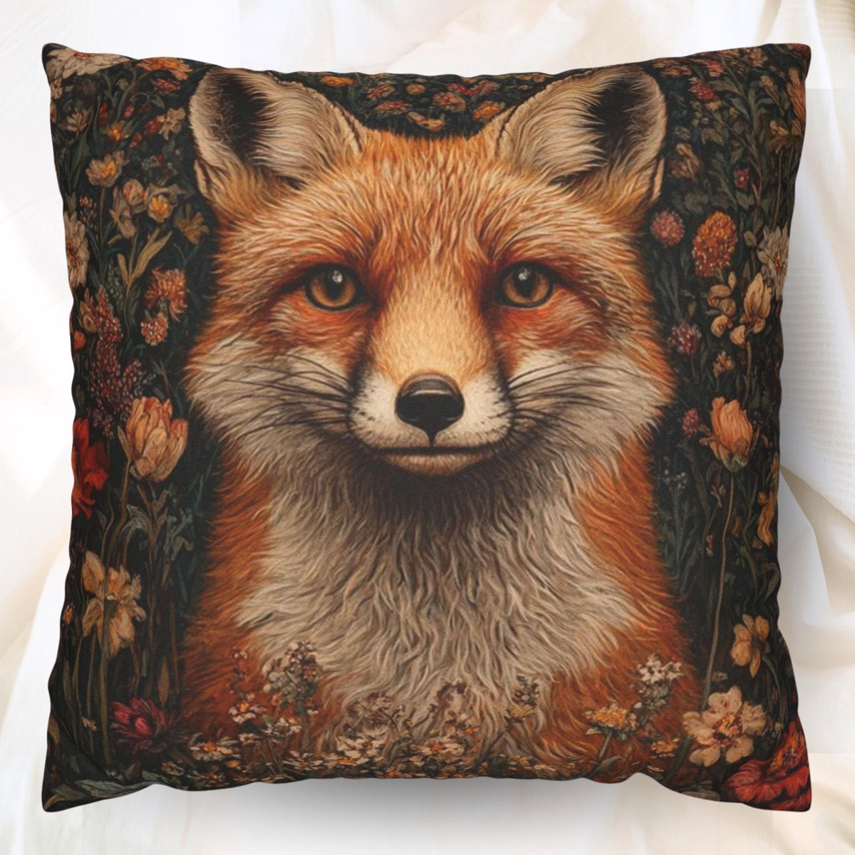 William Morris Fox Pillow, Vintage Animal Pillow Cover, Botanical Throw Pillow for Living Room or Bedroom, Nature-Inspired Accent Pillow