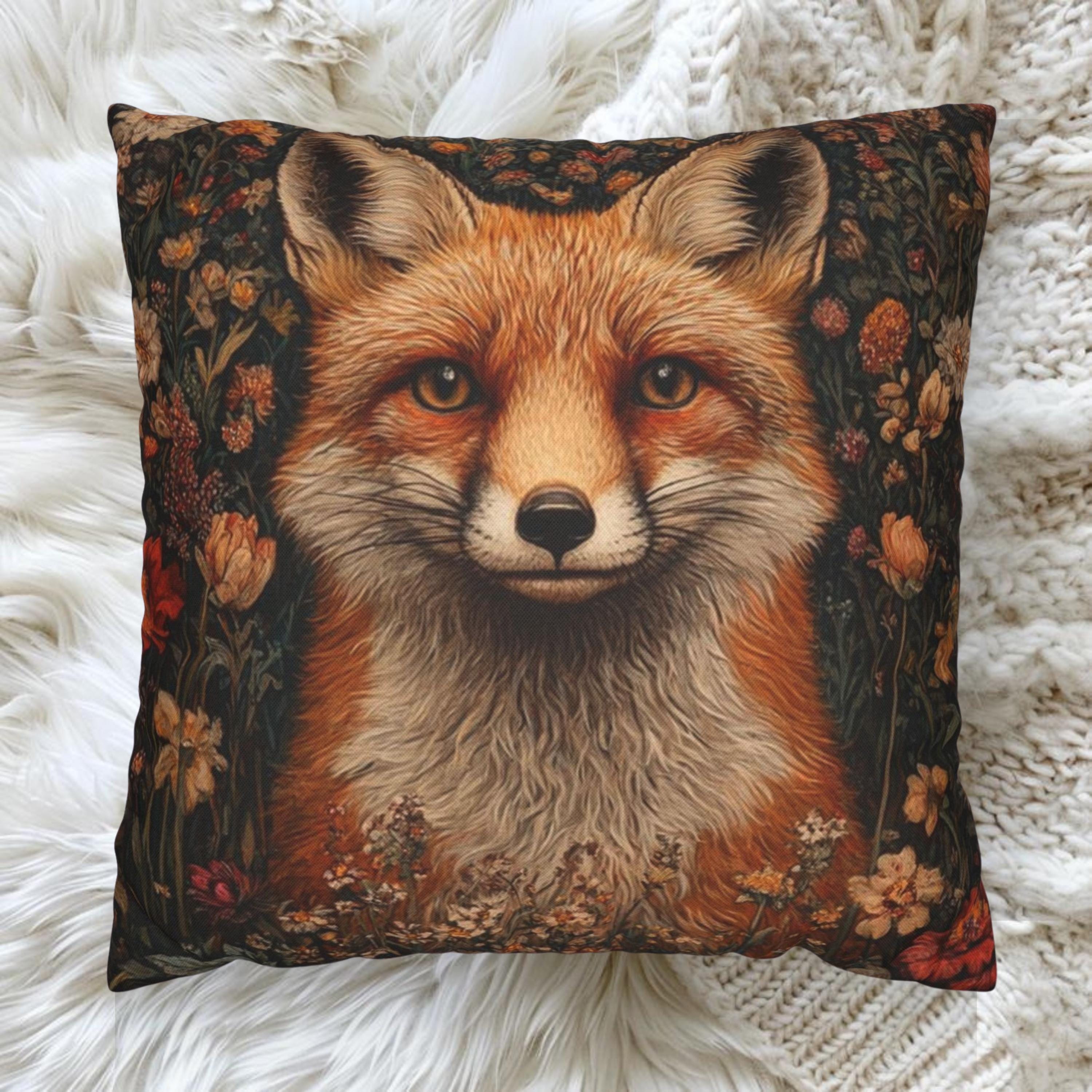 William Morris Fox Pillow, Vintage Animal Pillow Cover, Botanical Throw Pillow for Living Room or Bedroom, Nature-Inspired Accent Pillow