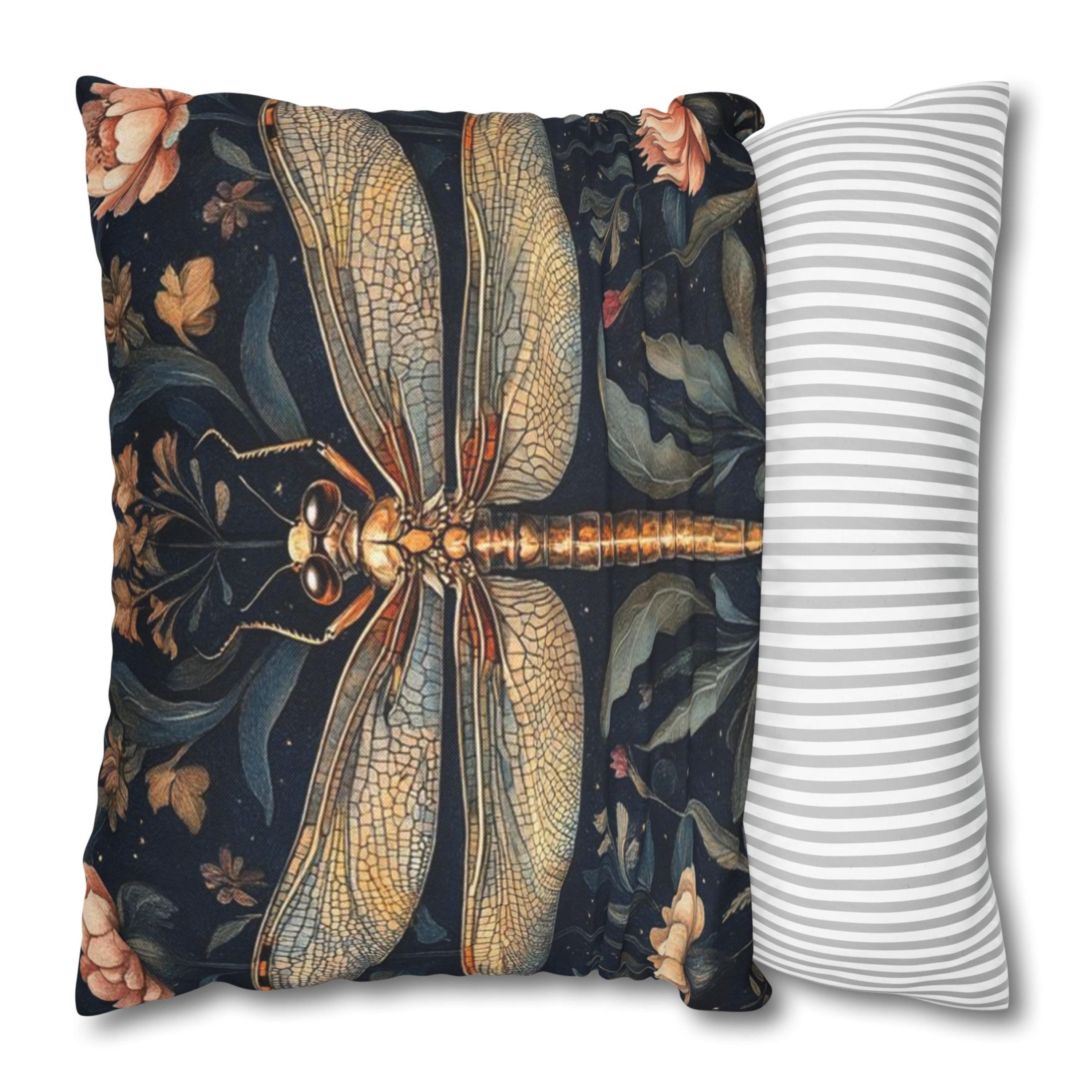 William Morris Dragonfly Pillow, Vintage Insect Accent Pillow, Botanical Throw Pillow, Floral Insect Cushion, Nature-Inspired Pillow Case