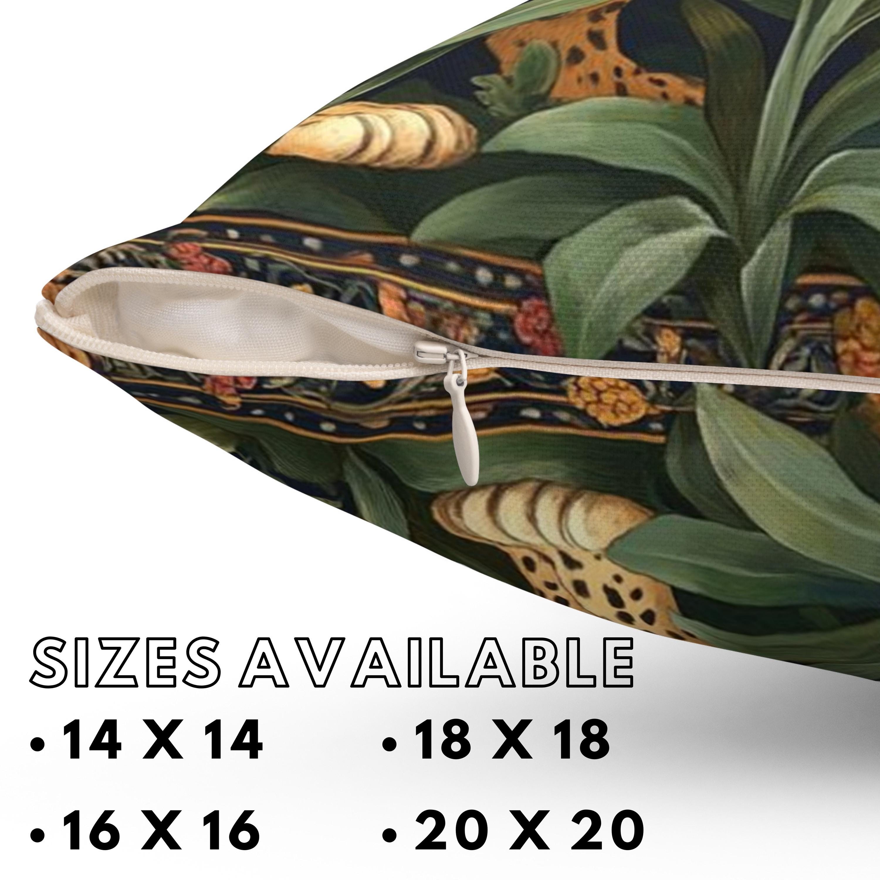 Vintage Leopard Throw Pillow, William Morris Style Pillow Case, Jungle Decor for Couch or Bed, Botanical Art Nouveau Accent Pillow Cover