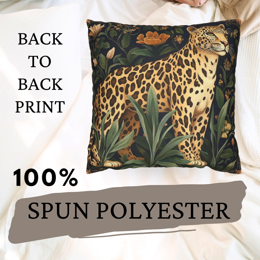 Vintage Leopard Throw Pillow, William Morris Style Pillow Case, Jungle Decor for Couch or Bed, Botanical Art Nouveau Accent Pillow Cover