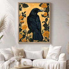 Black Raven William Morris Style Wooden Framed Canvas Art, Gothic Nature Wall Art, Dark Academia Home Decor, Nature Inspired Home Gallery