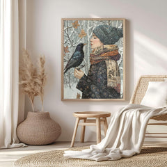 Winter Cardinal William Morris Style Framed Canvas Art, Botanical Vintage Bird Print, Nature Inspired Home Gallery, Cottagecore Winter Decor
