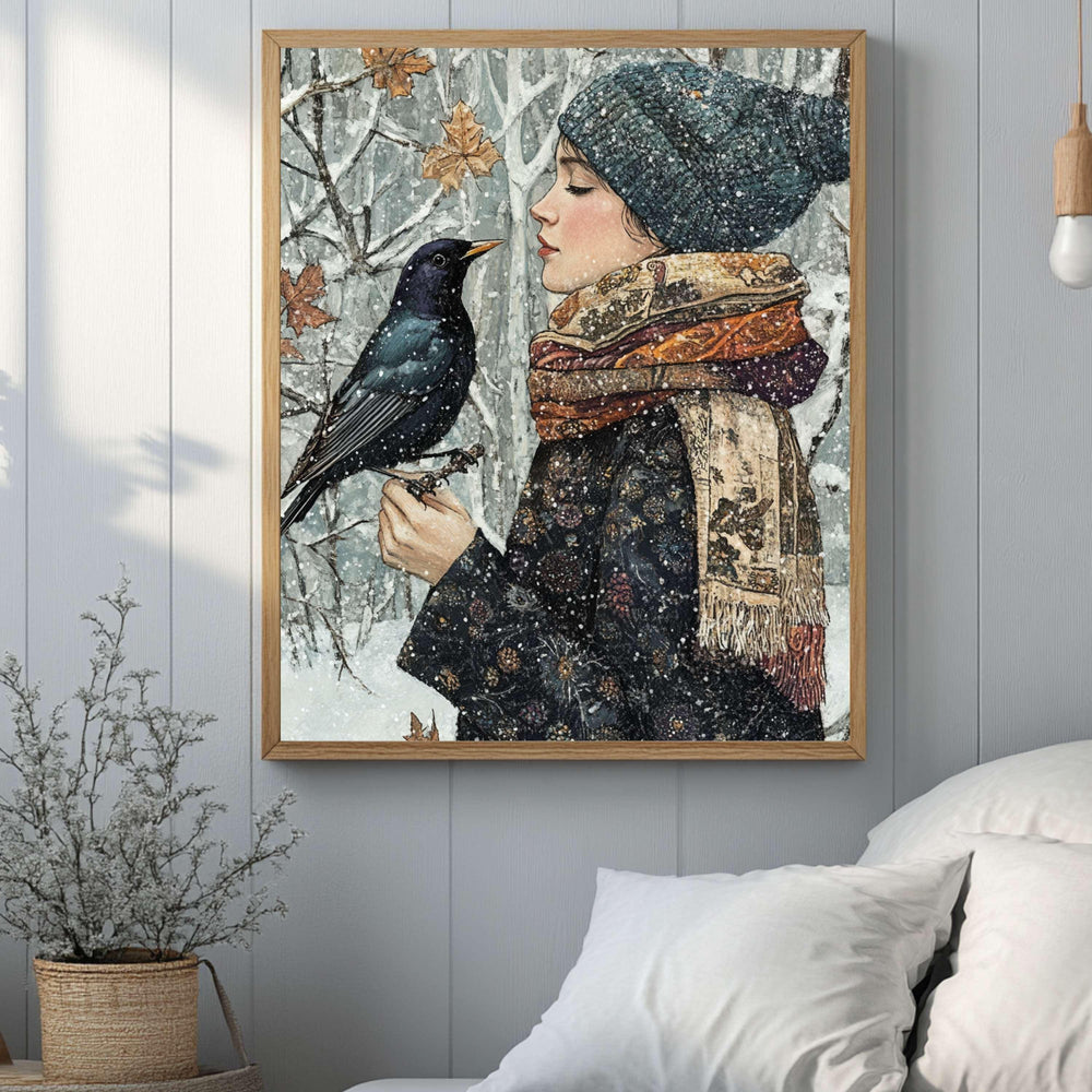 Winter Cardinal William Morris Style Framed Canvas Art, Botanical Vintage Bird Print, Nature Inspired Home Gallery, Cottagecore Winter Decor