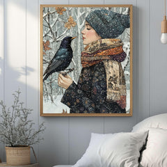 Winter Cardinal William Morris Style Framed Canvas Art, Botanical Vintage Bird Print, Nature Inspired Home Gallery, Cottagecore Winter Decor