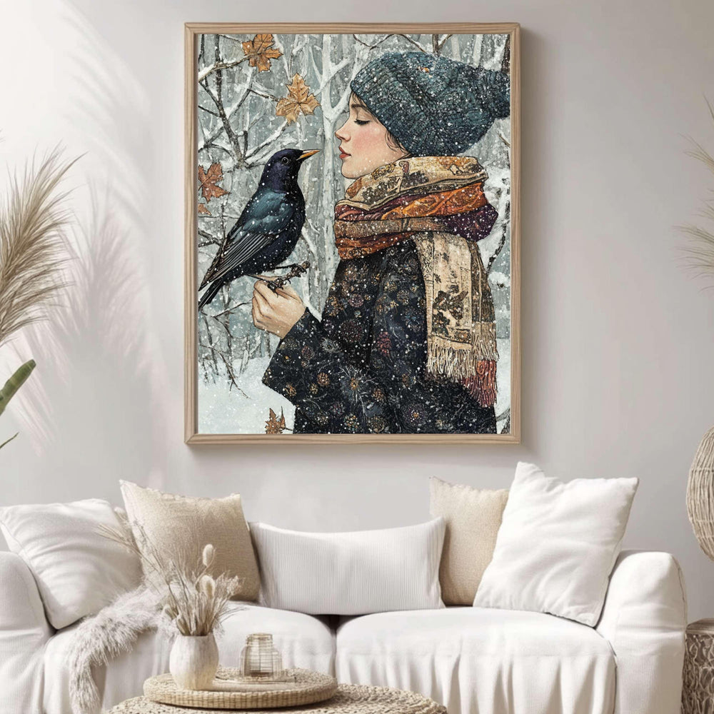 Winter Cardinal William Morris Style Framed Canvas Art, Botanical Vintage Bird Print, Nature Inspired Home Gallery, Cottagecore Winter Decor