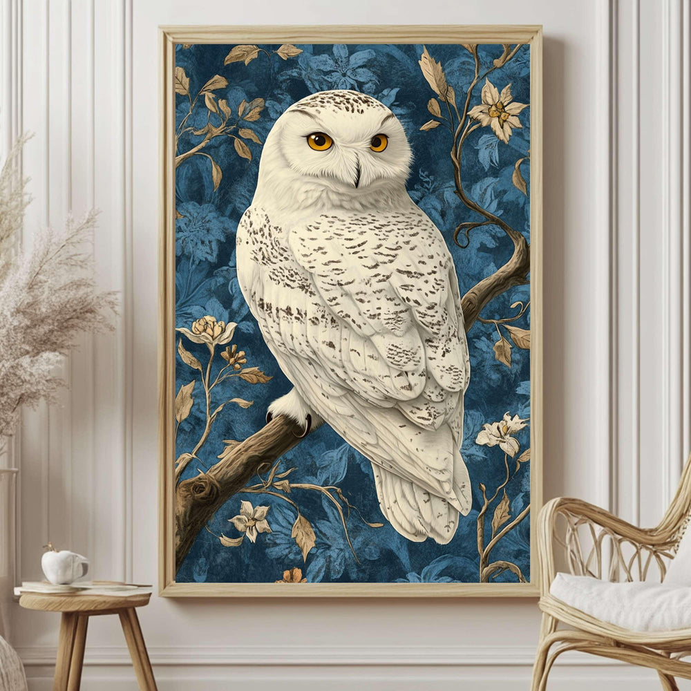 Snowy Owl William Morris Style Wall Art, Vintage Bird Print, William Morris Inspired Home Gallery, Cottagecore Decor, Woodland Owl Print