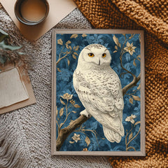 Snowy Owl William Morris Style Wall Art, Vintage Bird Print, William Morris Inspired Home Gallery, Cottagecore Decor, Woodland Owl Print