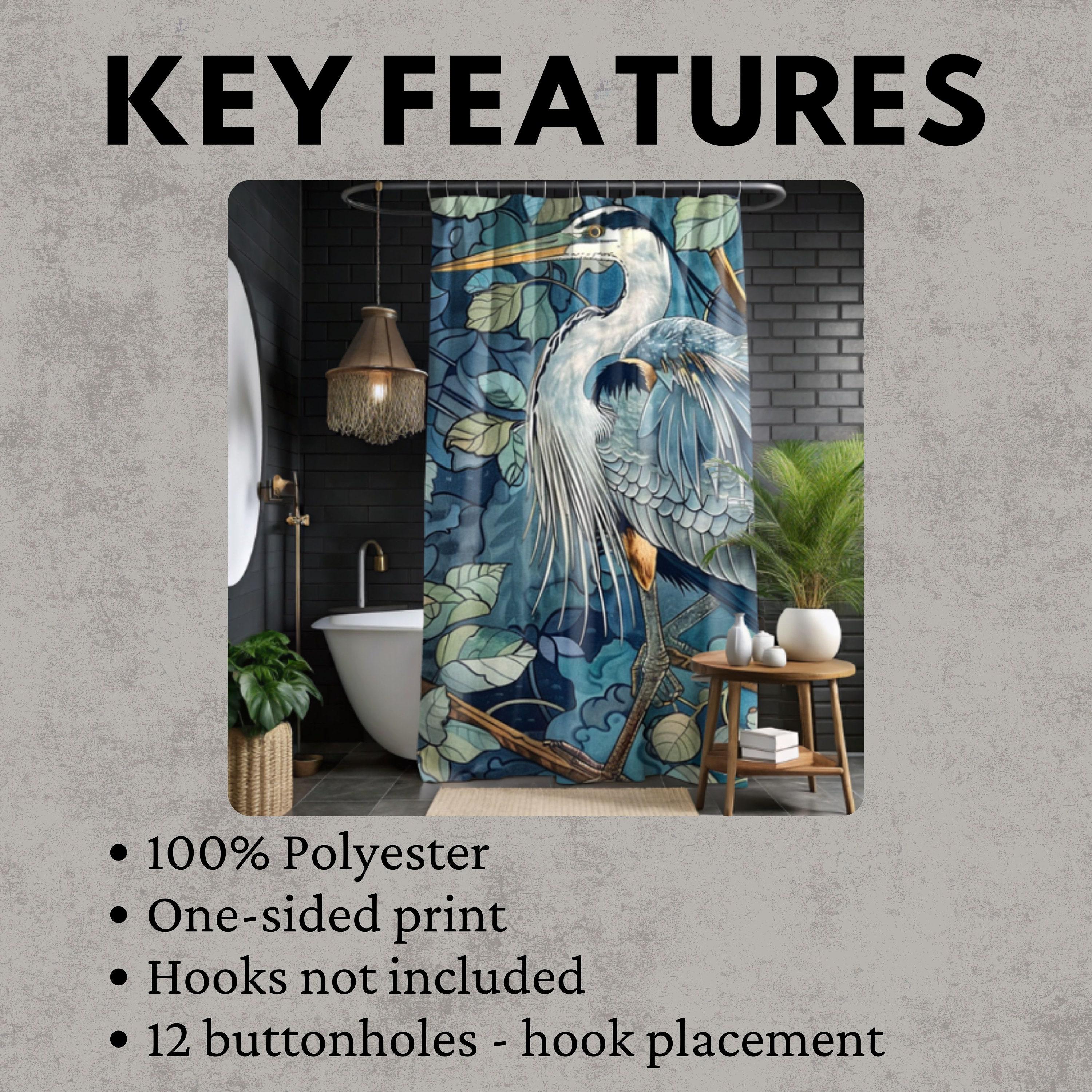 Blue Heron Printed Coastal William Morris Shower Curtain, Bathroom Decor, Bathroom Accessories, Bathroom Shower Curtain, Coastal Decor