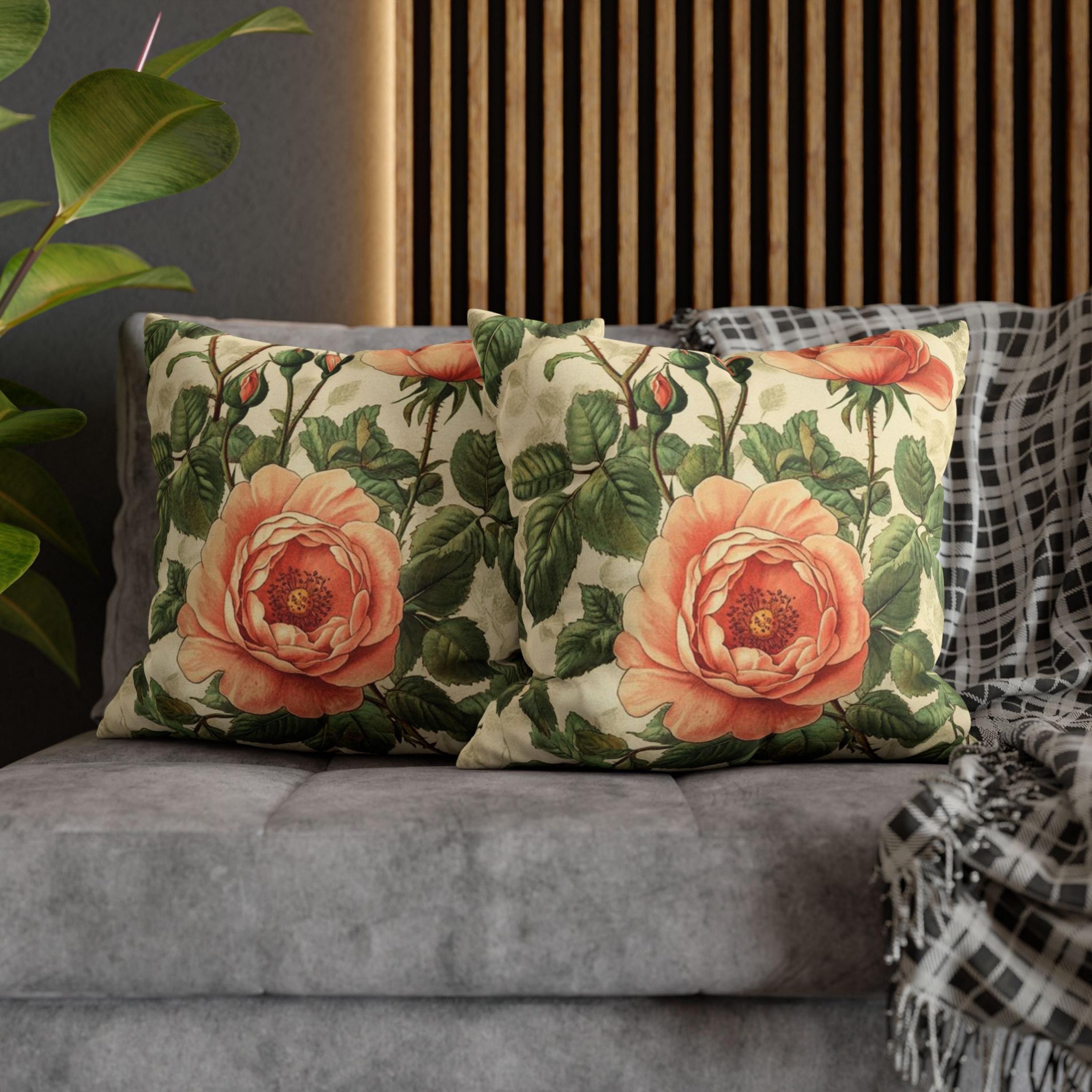 William Morris Rose Pillow, Art Nouveau Floral Pillow Cover for Sofa or Bed, Vintage William Morris Style Cushion, Botanical Throw Pillow