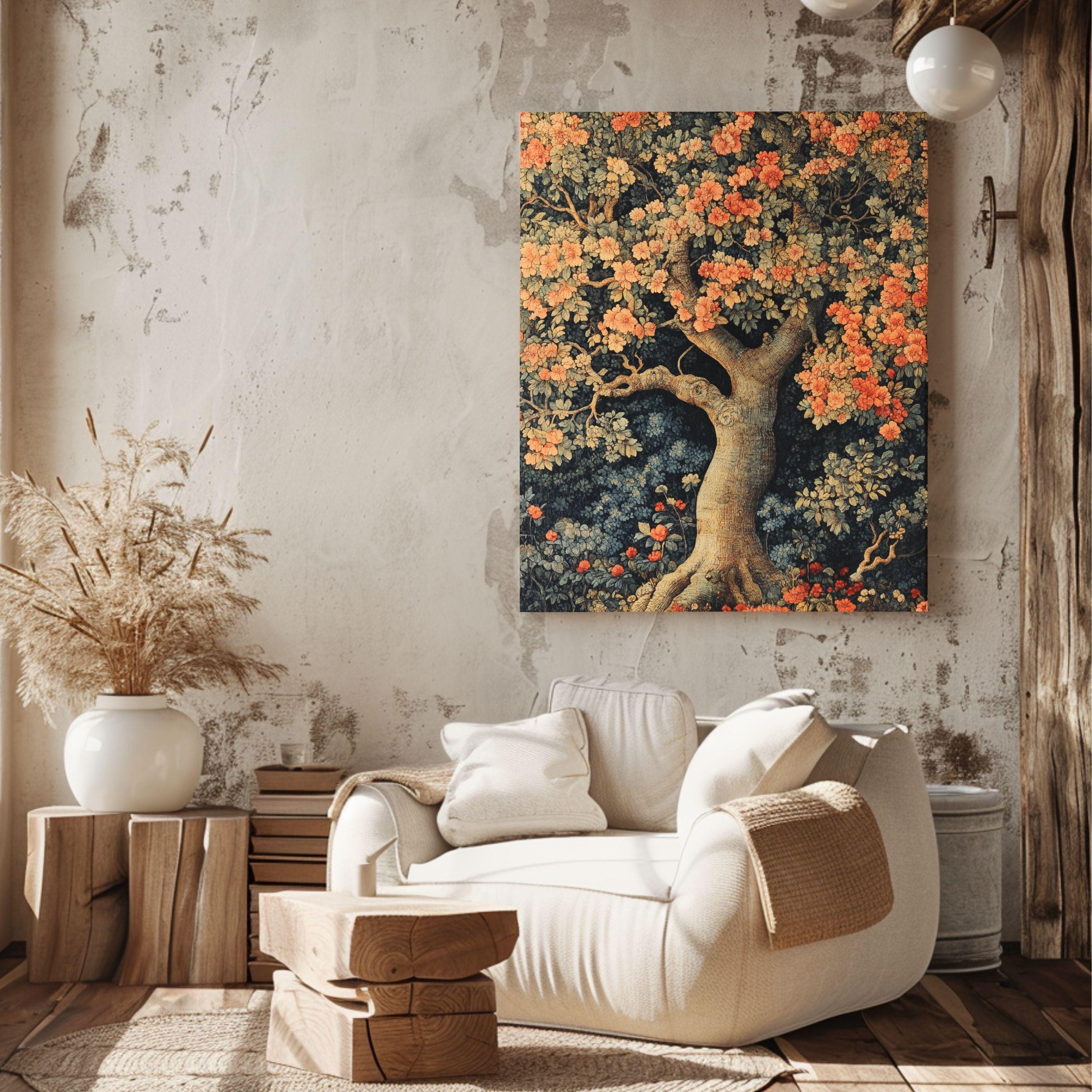 Rustic Woodland Canvas, William Morris Style Decor, Autumn Forest Canvas Wall Art, Vintage Botanical Art, Elegant Seasonal Canvas Print