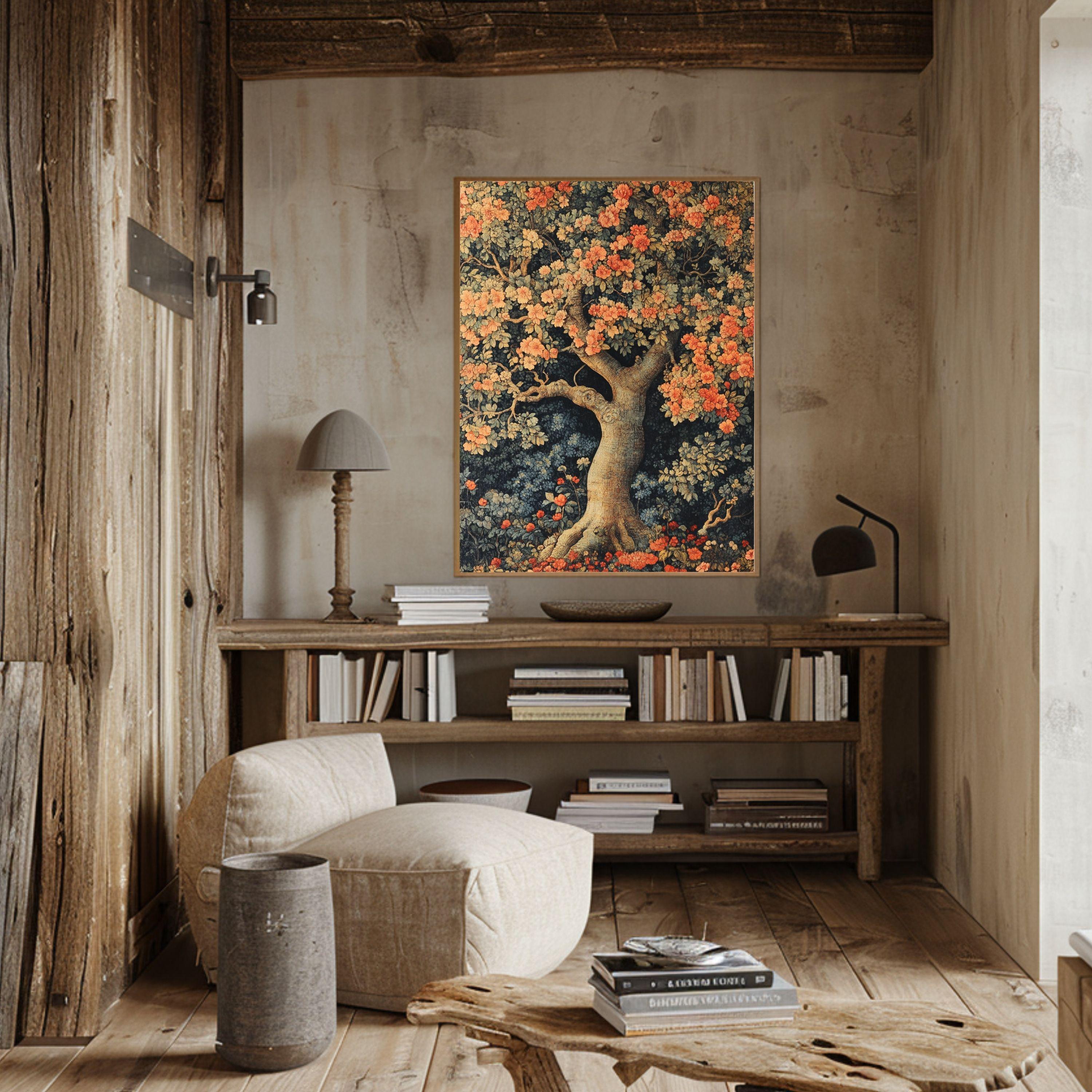 Rustic Woodland Canvas, William Morris Style Decor, Autumn Forest Canvas Wall Art, Vintage Botanical Art, Elegant Seasonal Canvas Print