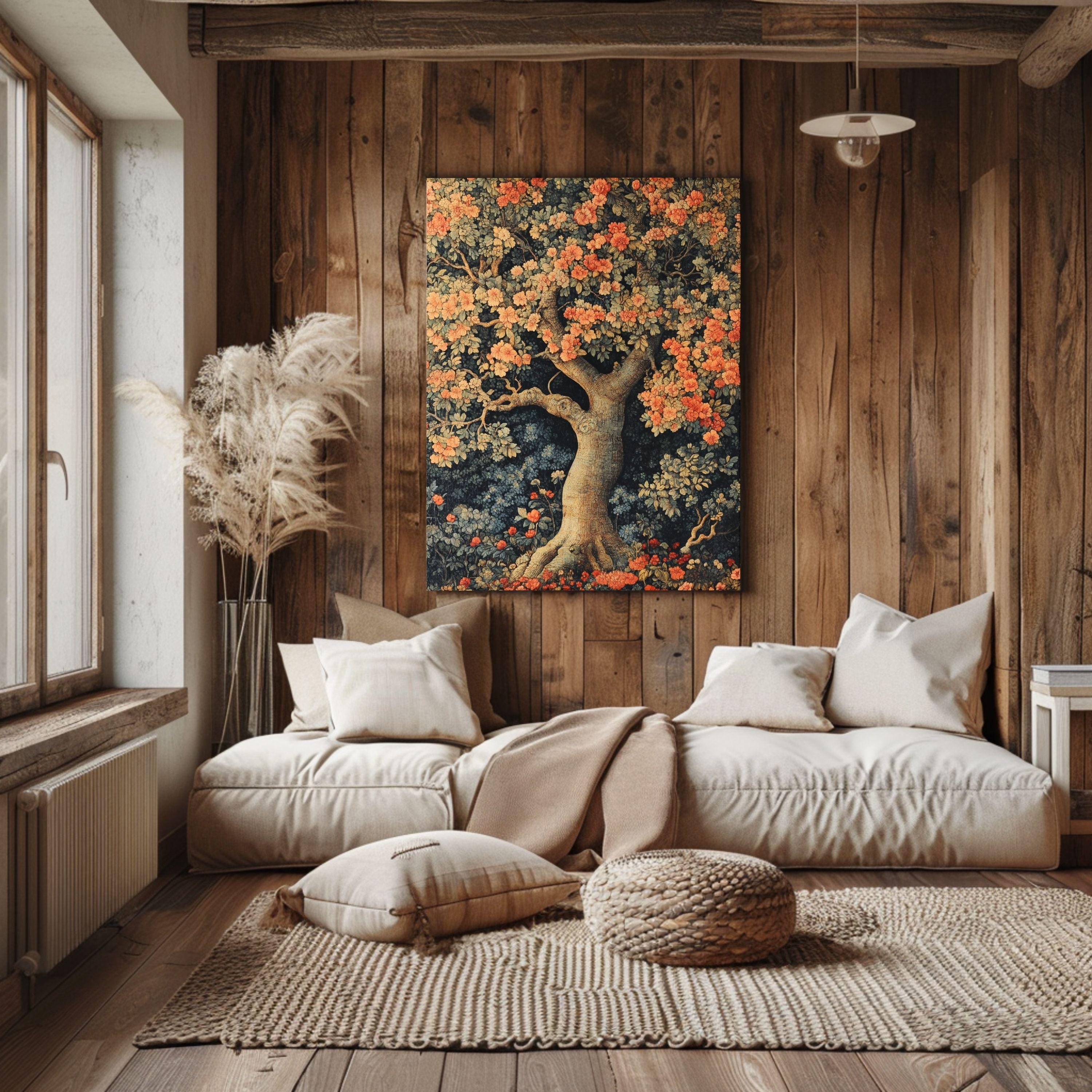 Rustic Woodland Canvas, William Morris Style Decor, Autumn Forest Canvas Wall Art, Vintage Botanical Art, Elegant Seasonal Canvas Print