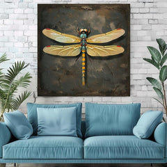 Vintage Dragonfly Canvas Wall Art, Garden Dragonfly Painting, Dragonfly Art Ready to Hang Home Decor, Dragonfly Gift