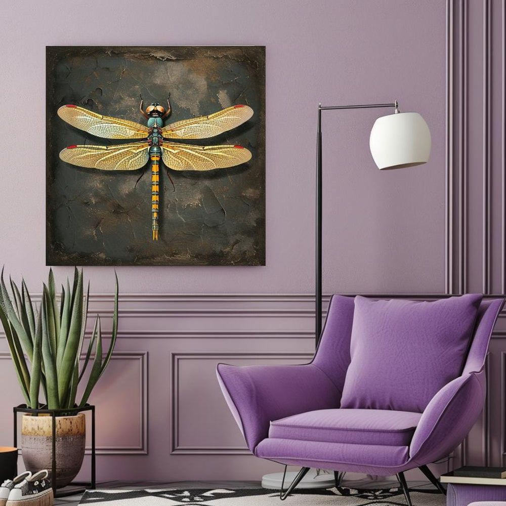 Vintage Dragonfly Canvas Wall Art, Garden Dragonfly Painting, Dragonfly Art Ready to Hang Home Decor, Dragonfly Gift