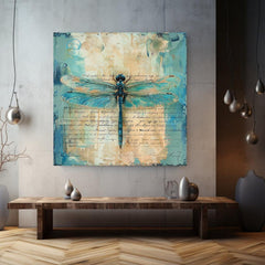 Vintage Teal Dragonfly Canvas, Insect-Inspired Art, Dragonfly Framed Wall Art, Insect Poster Print, Nature Wall Decor, Vintage Framed Canvas