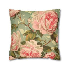 20th Century Vintage Inspired Shabby Chic Pink Dahlia Pillow Decor, Pink Floral Living Room Accessory, Floral Home Decor Pillow