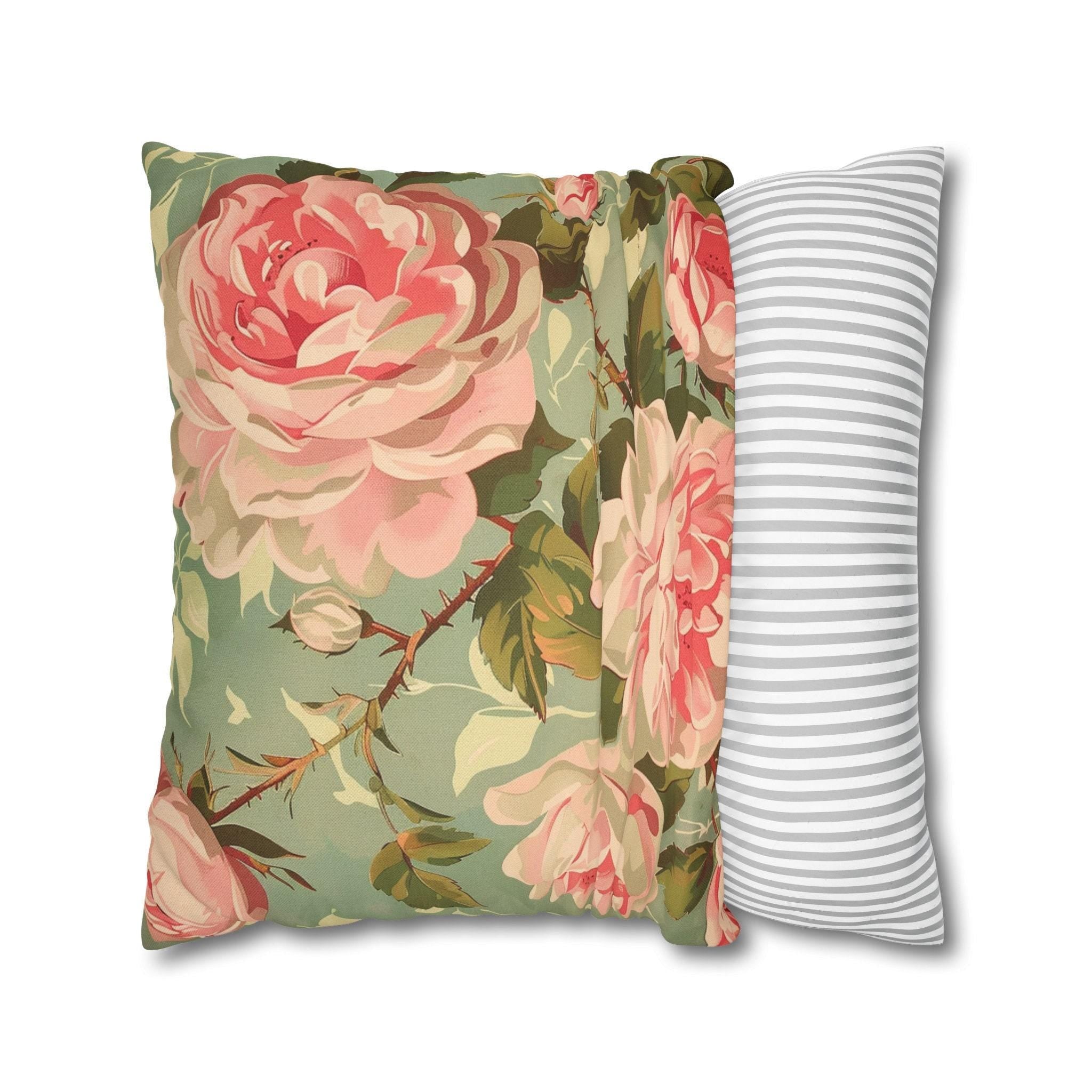 20th Century Vintage Inspired Shabby Chic Pink Dahlia Pillow Decor, Pink Floral Living Room Accessory, Floral Home Decor Pillow