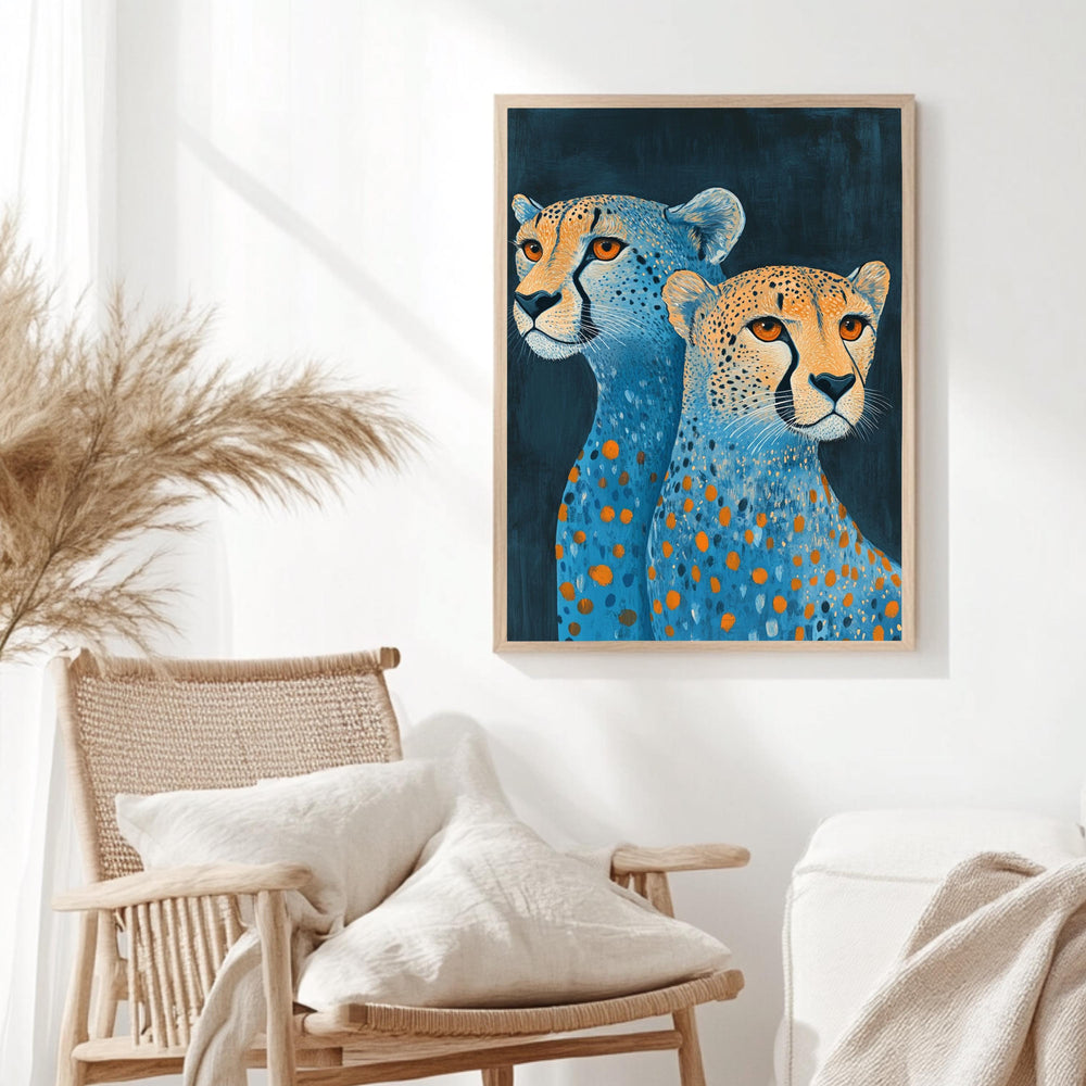 Blue and Orange Cheetah Canvas, Framed Jungle Wall Art, Colorful Safari Poster, Bold Animal Decor, Modern Safari Wall Decor, Eclectic Art