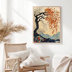 Willow Tree Wall Art, William Morris Inspired Seasonal Canvas, Autumn and Spring Dual Tree Print, Wooden Framed Nature Home Decor
