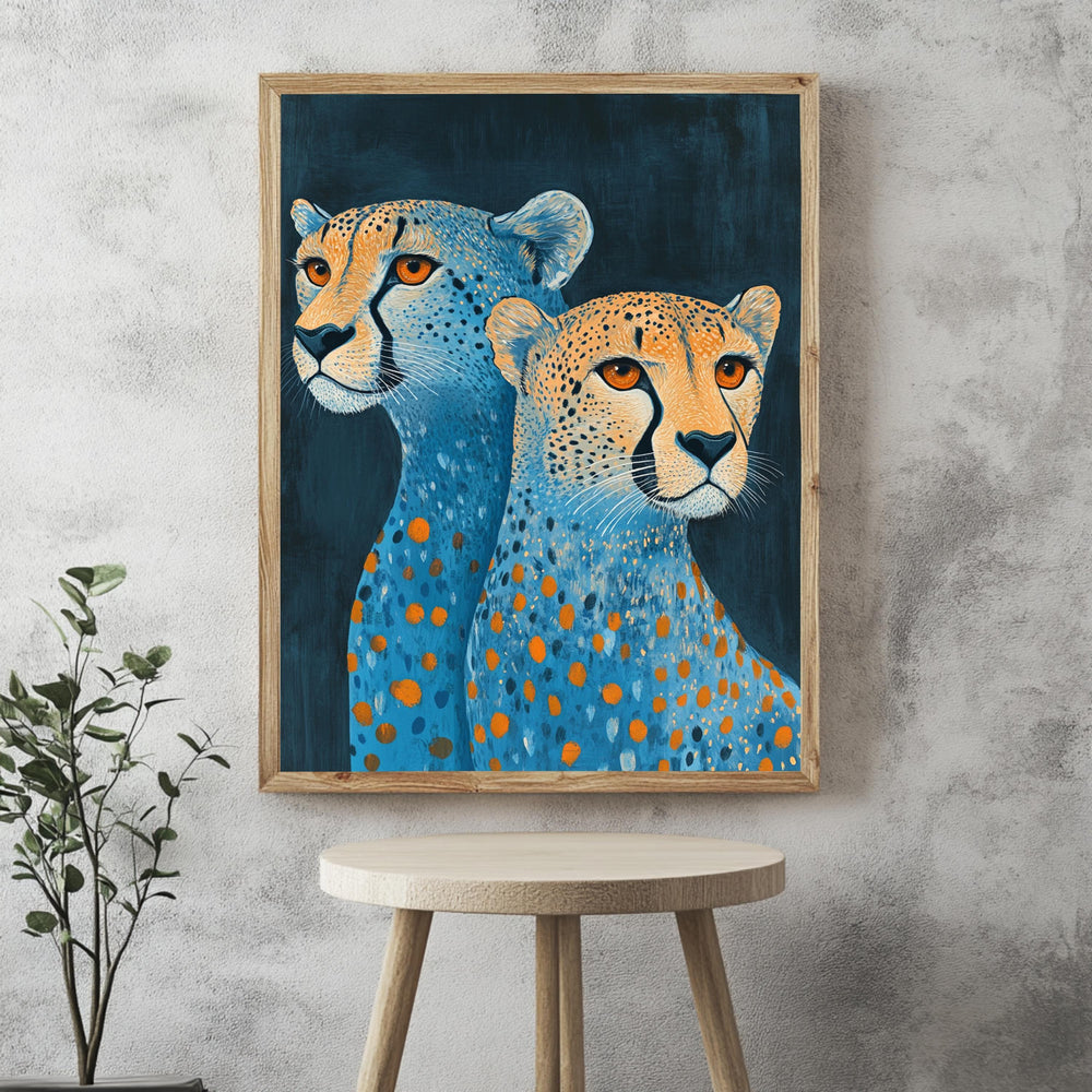 Blue and Orange Cheetah Canvas, Framed Jungle Wall Art, Colorful Safari Poster, Bold Animal Decor, Modern Safari Wall Decor, Eclectic Art