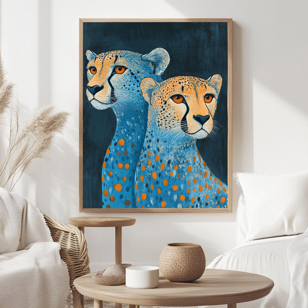 Blue and Orange Cheetah Canvas, Framed Jungle Wall Art, Colorful Safari Poster, Bold Animal Decor, Modern Safari Wall Decor, Eclectic Art