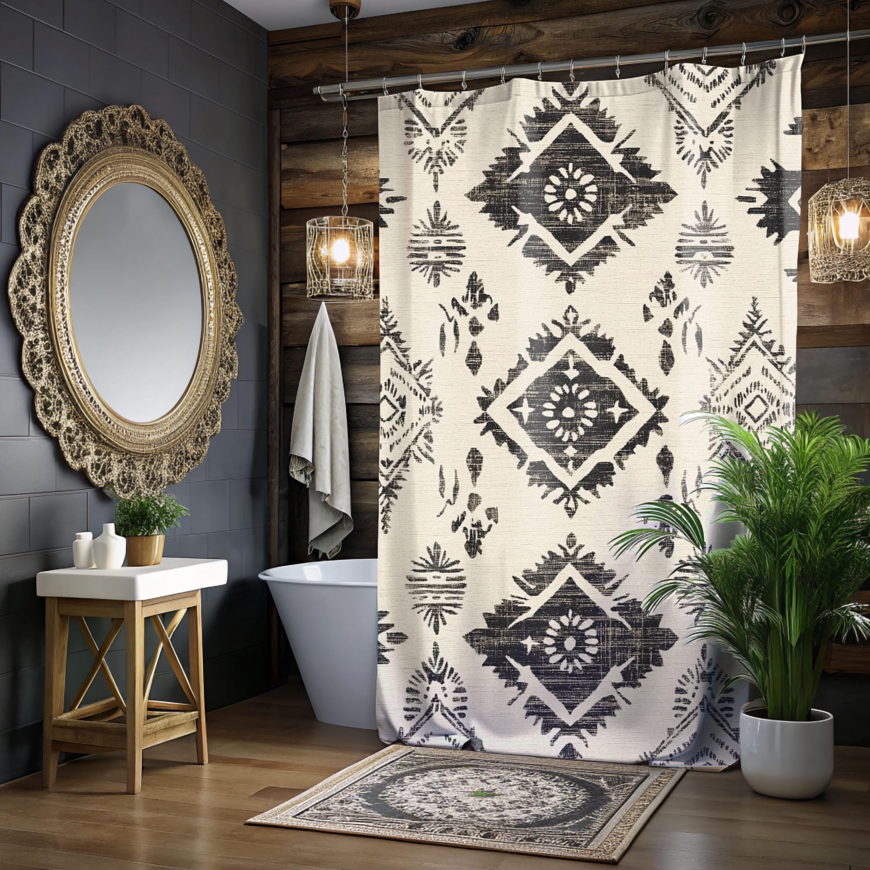 Boho Pattern Neutral Shower Curtain, Neutral Earthy Bathroom Decor, Minimalist Dorm Decor, Boho Curtain Print
