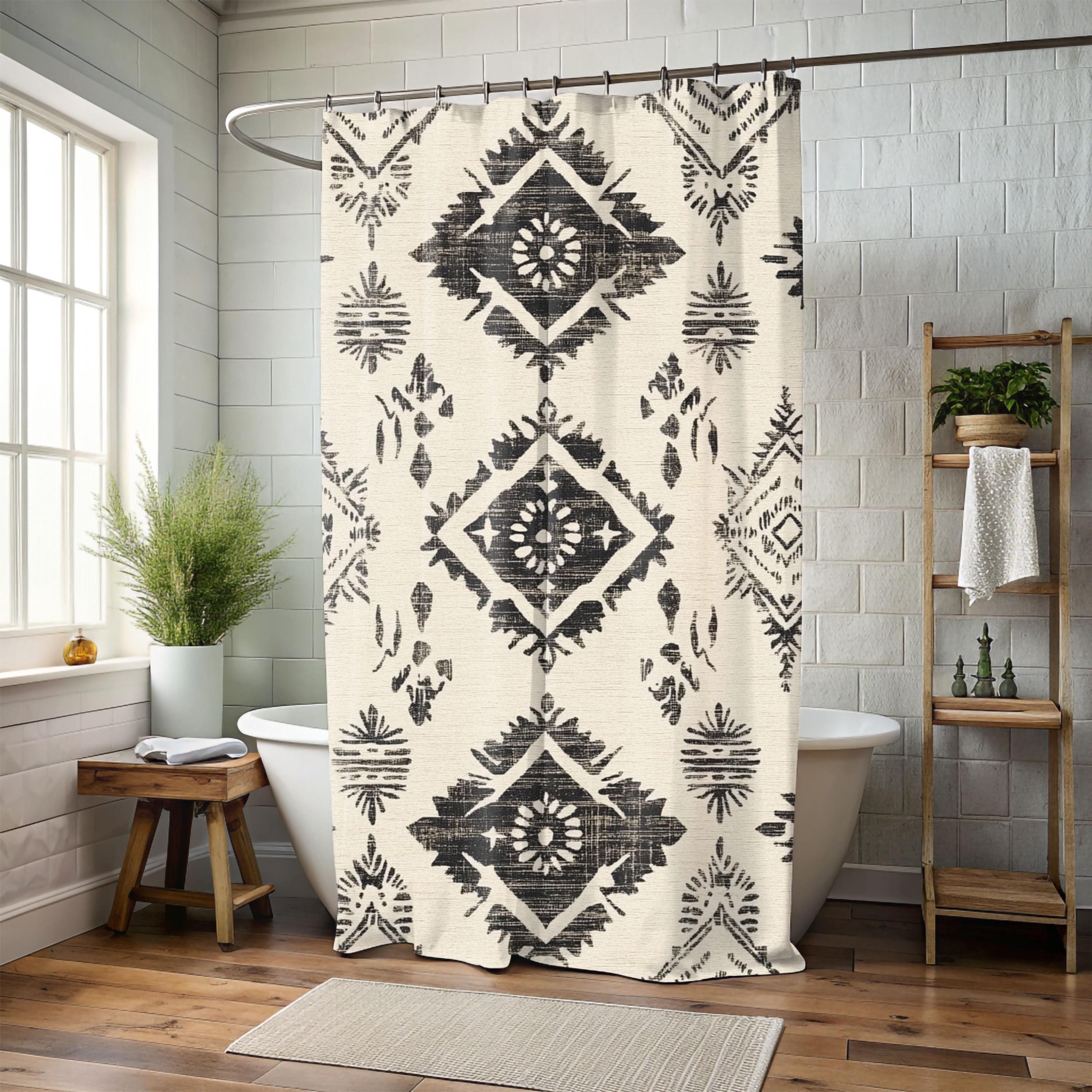 Boho Pattern Neutral Shower Curtain, Neutral Earthy Bathroom Decor, Minimalist Dorm Decor, Boho Curtain Print