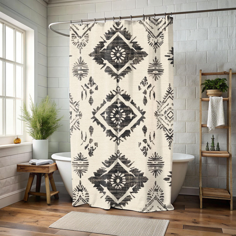 Boho Pattern Neutral Shower Curtain, Neutral Earthy Bathroom Decor, Minimalist Dorm Decor, Boho Curtain Print
