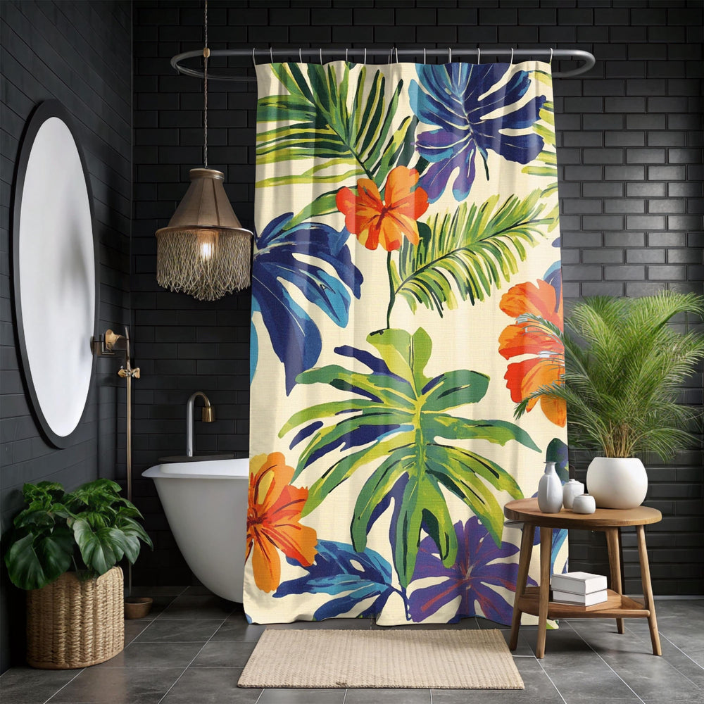 Tropical Pattern Shower Curtain, Tommy Bahama Inspired Design Bathroom Décor, Serene Curtain Print, Dorm Decoration